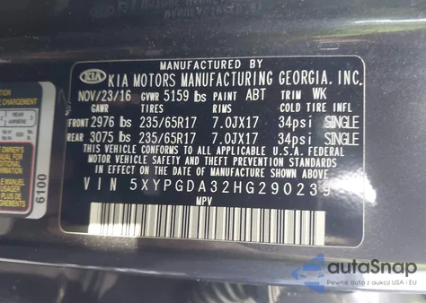 2017 Kia Sorento 2.4L Lx from USA, damaged, VIN 5XYPGDA32HG290239